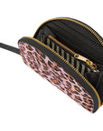 Pink Animal Print Leather Zip Around Half Moon Purse Brix and Bailey Ethical Brand