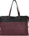 Burgundy Two Tone Horizontal Leather Tote Brix nad