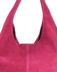 Raspberry Suede Leather Hobo Boho Shoulder Bag Brix and Bailey Ethical Handbag Brand