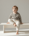 Brown and White Striped Thick Long Sleeve Top