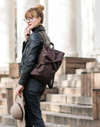 Waterproof Brown Backpack with Statement Bow