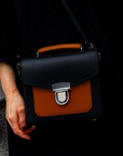 Handmade Leather Two Tone Sugarcube Handbag - Black & Burnt Orange
