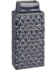 Handcrafted Mediterranean blue ceramic vase with intricate patterns, rectangular form, 32cm height, for home decor. by Sostter at brixbailey.com