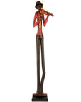 Wooden jazz violinist sculpture in mid-performance pose, wearing red jacket, handcrafted resin art deco decor, 60cm tall by sostter at brixbailey.com