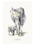 Elephant Mum and Baby Watercolour Print