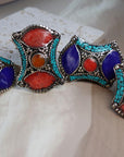 Adjustable Tibetan Silver Ring – Turquoise, Coral & Lapis Inlay