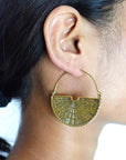 Half-Fan Brass Earrings – Ancient Mandala Statement Hoops.