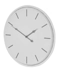 White minimalist metal wall clock, contemporary industrial design, 49cm round, sleek home decor statement piece by Sostter at brixbailey.com