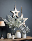 Vintage White Wooden Star Decor | Shabby Chic Sparkle Accent