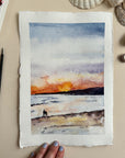 Hand-Painted South Milton Sands Beach Sunset Watercolour Greeting Card