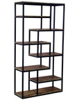 Industrial metal shelf unit with six brown distressed shelves, open framework design for books and decor storage. by Sostter at brixbailey.com