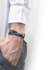 Admiral Anchor Silver and Flat Leather Bracelet - Coal Black