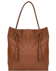 Camel Drawcord Leather Hobo Shoulder Bag Ethical Sustainable Camel Tote Brix Bailey