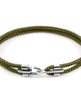 Silver and Rope Bracelet in Khaki Green