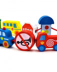 Car Shaped Wooden Threading Toy for Toddlers