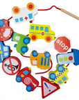 Car Shaped Wooden Threading Toy for Toddlers