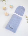 CABLE KNIT CASHMERE AND SENSORY BALLS - CORNFLOWER BLUE