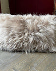 Premium honey gold cashmere fur cushion, ultra soft luxury reversible design with suedette backing, 30cm x 50cm by Wildash London at brixbailey.com