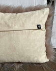 Premium honey gold cashmere fur cushion, ultra soft grey with suedette reverse, luxury eco-tanned, 30cm x 50cm by Wildash London at brixbailey.com