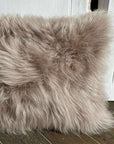 Premium honey gold cashmere fur cushion, ultra soft grey with suedette reverse, luxury 30cm x 50cm winter home decor by Wildash London at brixbailey.com
