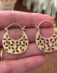 Celeste Cutout Mini Hoops - Lightweight Brass Hoops with Floral Cut-Pattern.
