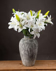 Premium white artificial lily stems with 3 realistic blooms, perfect for home decor by sostter at brixbailey.com