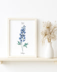 Larkspur - July Birth Flower - Watercolour Fine Art Print