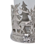 Silver stag hurricane lantern with frosted glass, intricate woodland metalwork in elegant silver finish by sostter at brixbailey.com