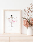 Hand-Painted Ballerina Illustration Print – Dance-Inspired Art for Nursery, Bedroom, or Playroom (Unframed or Framed Options)