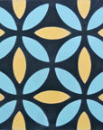 Luxury handcrafted OASIS cement tiles in yellow and blue, premium timeless bathroom and kitchen floor tiles, best-selling stylish design by Maria Starling Design at brixbailey.com