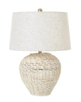 White Wicker Table Lamp with Linen Shade