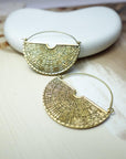 Half-Fan Brass Earrings – Ancient Mandala Statement Hoops.
