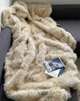 Luxury champagne Tuscan shearling throw rug, ultra-dense soft fur, premium handcrafted heirloom piece, stylish bed or sofa decor by Wildash London at brixbailey.com