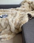 Luxury champagne Tuscan shearling throw rug, ultra-dense fur, premium handcrafted, best-selling stylish home decor by Wildash London at brixbailey.com