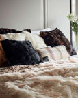 Luxury champagne Tuscan shearling throw rug, premium handcrafted unique piece, stylish bed or sofa decor, best-selling warm textured home accent by Wildash London at brixbailey.com