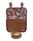 Floral Lined Leather Midi Satchel - Chestnut