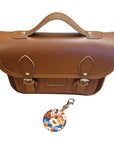 Floral Lined Leather Midi Satchel - Chestnut