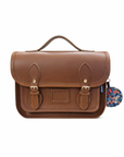 Floral Lined Leather Midi Satchel - Chestnut