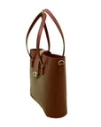 Leather Mini Twist Lock Shopper Bag - Chestnut