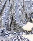 Luxury chevron organic cotton handloomed throw, navy, premium heavyweight blanket, stylish zigzag pattern, oversized 200x250cm by Wildash London at brixbailey.com