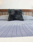 Chevron organic cotton handloomed throw, navy blue luxury oversized blanket, premium soft heavy weight bedspread, stylish zigzag pattern by Wildash London at brixbailey.com