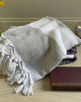 Luxury handloomed organic cotton chevron throw in pewter, oversized 200x250cm, premium heavyweight soft blanket for bed or sofa by Wildash London at brixbailey.com