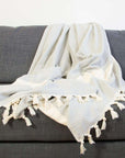Luxury handloomed organic cotton chevron throw in pewter, oversized 200x250cm, premium heavyweight soft blanket for bed or sofa by Wildash London at brixbailey.com