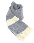 Luxury chevron organic cotton handloomed throw, navy, oversized 200x250cm, premium heavyweight, soft, stylish zigzag pattern, best-selling by Wildash London at brixbailey.com