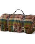 Thistleberry & Wine Picnic Rug Blanket Tartan Checked Burgundy/Claret with Leather Carry Strap