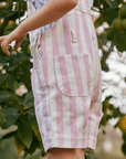 Classic Wide Stripe Denim Shorts - Pink