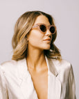 Fun Little Floss - Pale Pink Cleo Cat Eye Sunglasses with Gold Diamonds | UV Protection & Biodegradable Frames by Reecy at brixbailey.com