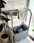 Wooden Drying Rack and Laundry Basket for Children
