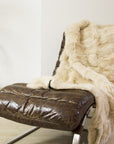 Luxury champagne Tuscan shearling throw rug, premium handcrafted unique piece, stylish bed or sofa decor, best-selling warm textured design by Wildash London at brixbailey.com