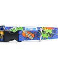 Blue Graffiti Dog Collar with Plastic Buckle